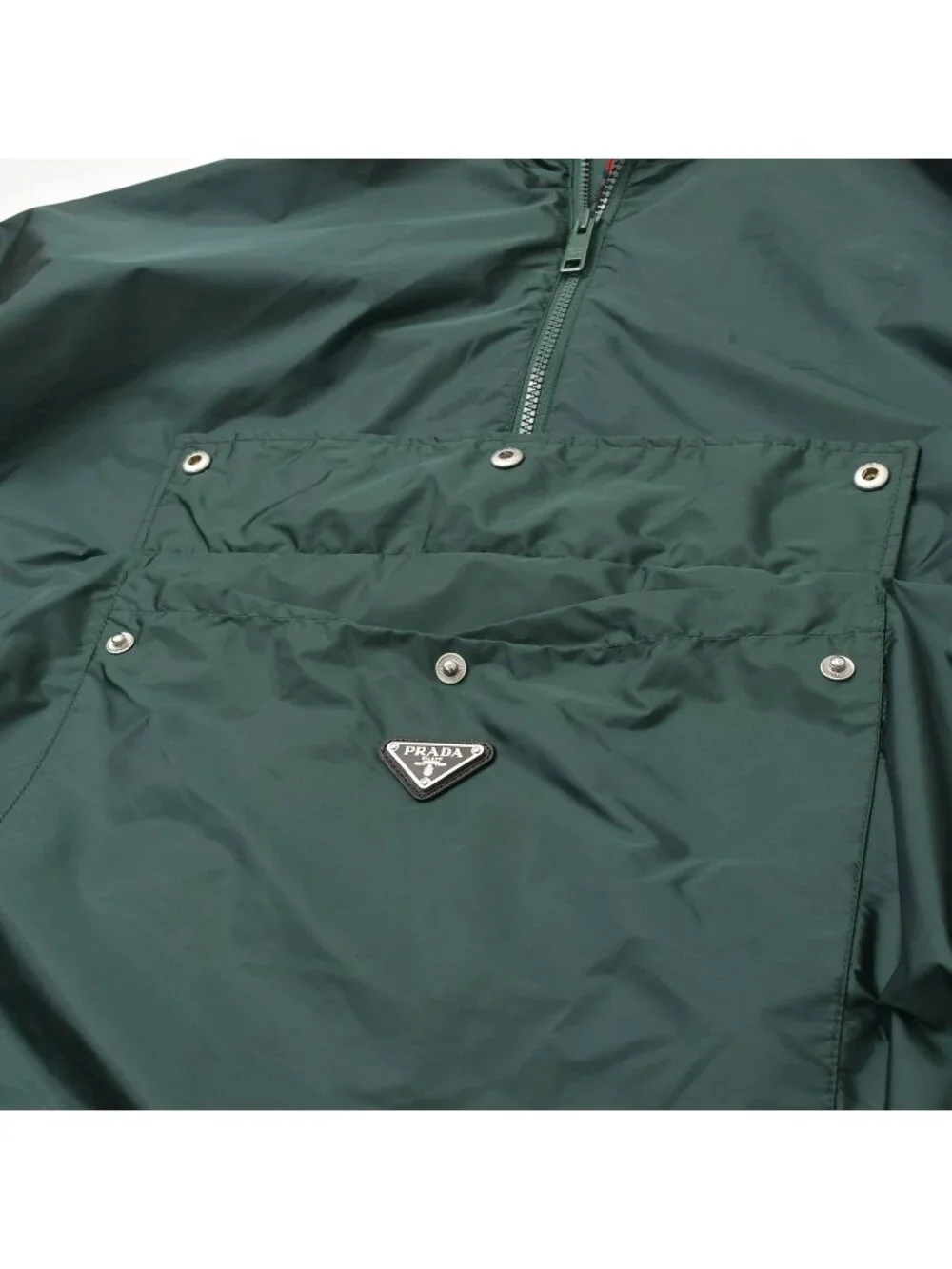Prada Re-Nylon Hooded Nylon Rain Poncho Anorak Metal Green Half Zip S